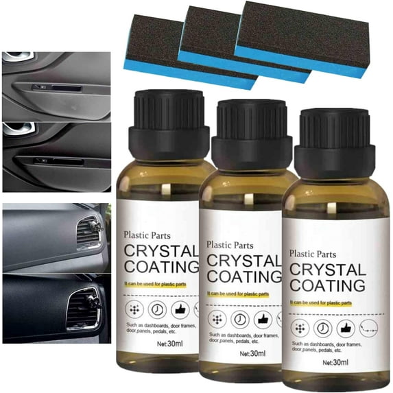 Meigap Crystal Coating for Car Plastic Parts, Plastics Parts Crystal Coating, Plastic Parts Crystal Coating, Long Lasting Car Plastic Parts Cleaner with Sponge, Plastic Restorer for Cars (3PCS)