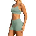 thumbnail image 1 of Meih Women 2 Pieces Workout Sets Padded Spaghetti Straps Yoga Cami Tops Mid Waist Elastic Waist Shorts Ladies Running Gym Fitness Sets 0713LiGreen XL, 1 of 8