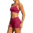 thumbnail image 1 of Meih Women 2 Pieces Workout Sets Padded Spaghetti Straps Yoga Cami Tops Mid Waist Elastic Waist Shorts Ladies Running Gym Fitness Sets 0713LiWatermelon Red XXL, 1 of 8