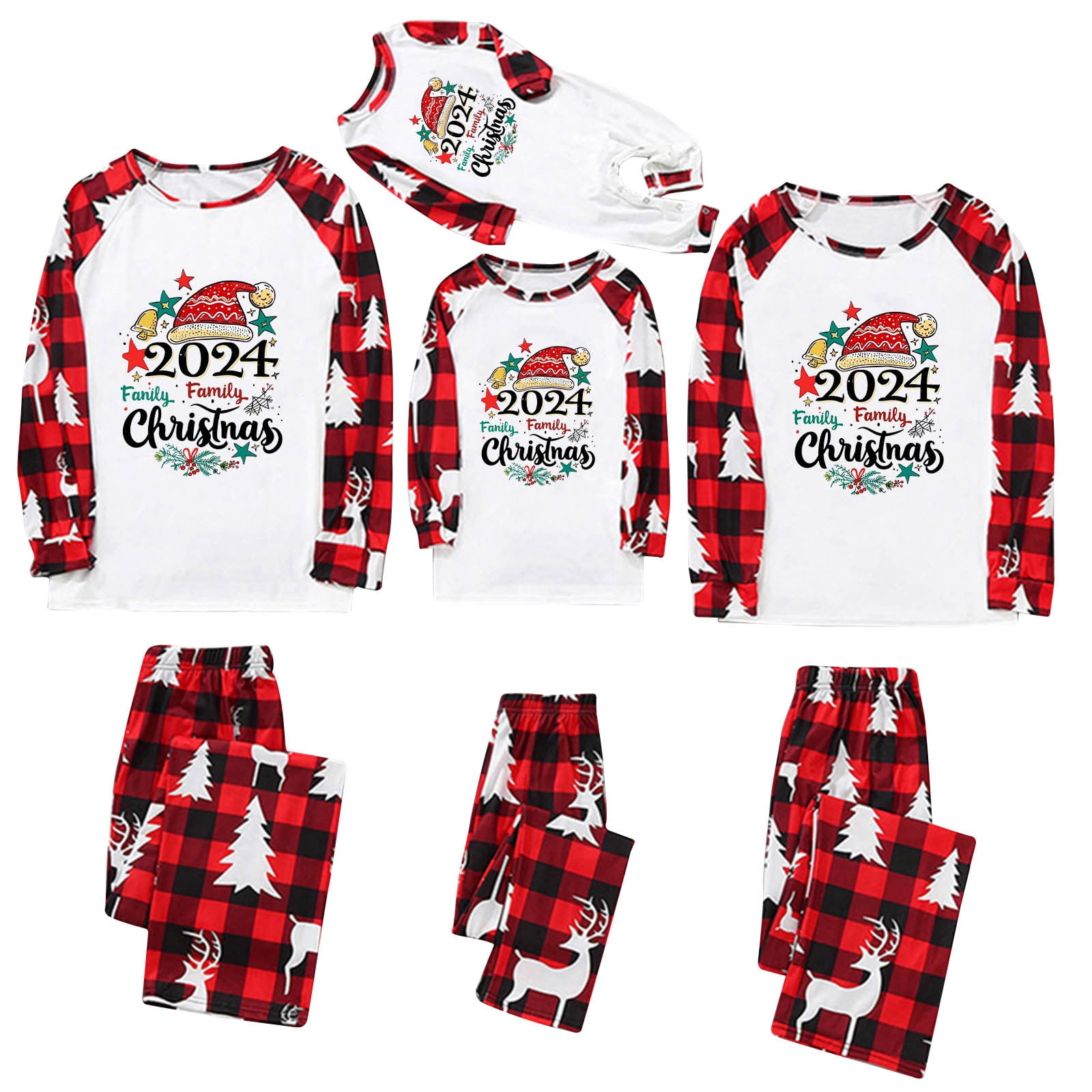 Meihcang Christmas Family Pajamas Matching Sets 2024 Xmas Letter Print
