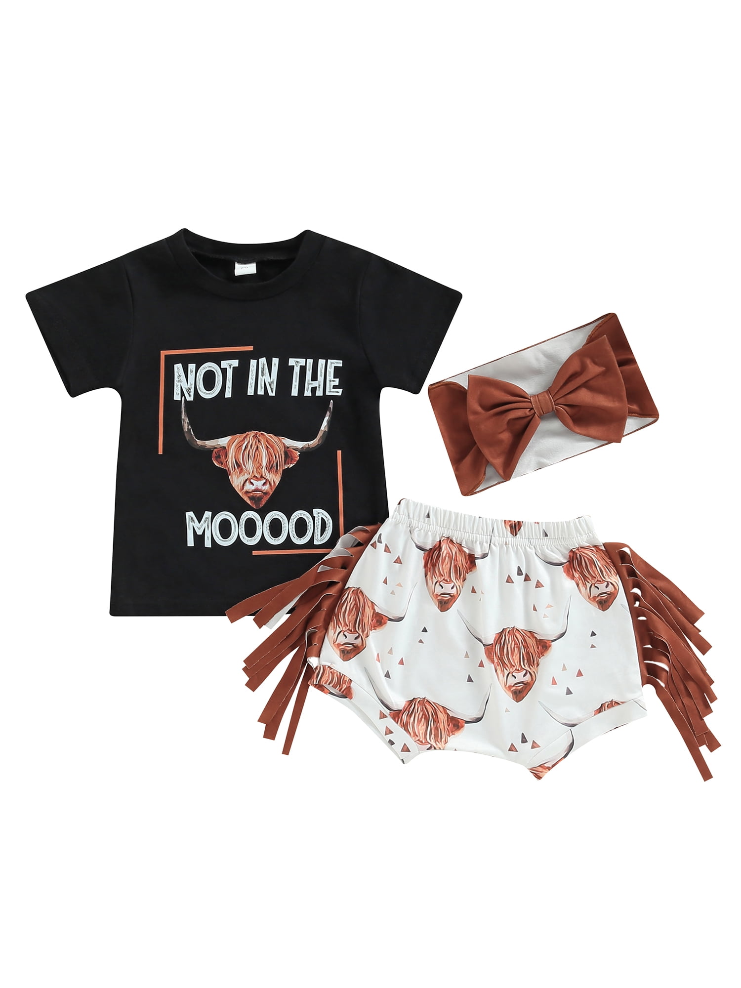 Meihuid Baby Girl Western Clothes, Letter TShirt + Tassel Shorts