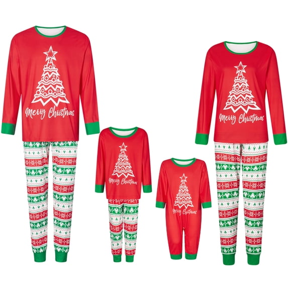 Meihuid Christmas Matching Pajamas for Family Sets 2023 Elk Santa Christmas Tree Print Cute Funny Xmas Sleepwear Pjs Sets