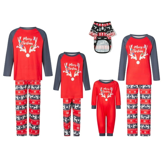 Meihuid Christmas Pajamas for Family Pjs Matching Set Long Sleeve T-Shirts and Pants Holiday Nightgowns with Merry Christmas