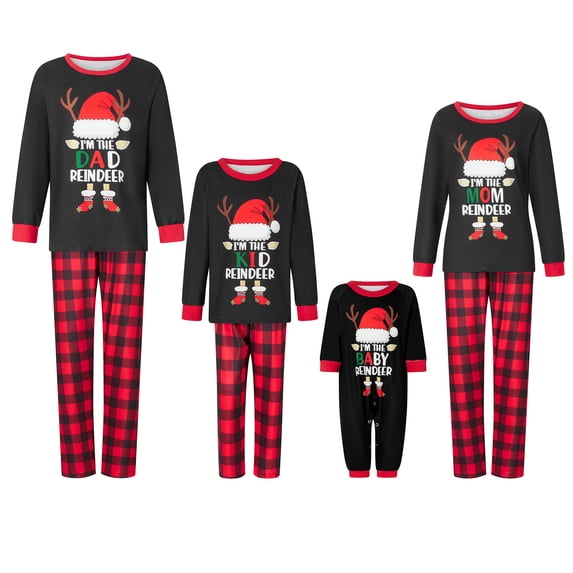 Meihuid Family Christmas PJs Matching Sets, Red Plaid Xmas Pajamas Holiday Home Long Sleeve Sleepwear Jammies Clothes