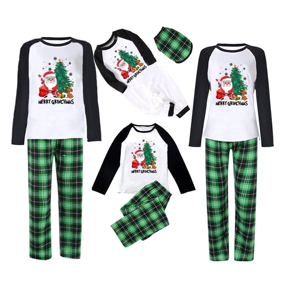 Meihuid Family Christmas Pjs Matching Sets Christmas Pajamas Santa Printed Top and Plaid Pants Sleepwear for Family