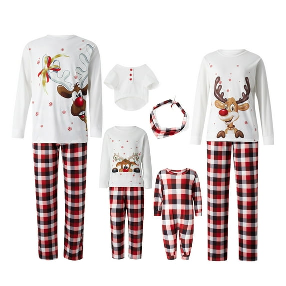 Meihuid Family Christmas Pjs Matching Sets Reindeer and Snowflake Patterned Sleepwear Xmas PJS Set for Couples and Kids