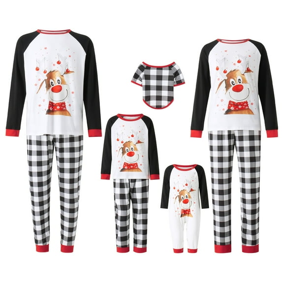 Meihuid Family Matching Christmas Pajamas Set, Xmas Tree Letter Print Round Neck Long Sleeve Tops Plaid Long Pants for Parents Kids