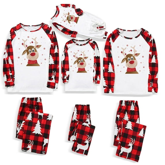 Meihuid Family Matching Pajamas Christmas Sleepwear Long Sleeve Sleep Shirt with Plaid Pants Soft Loungewear Pjs Set S-XXL