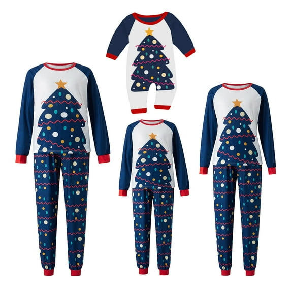 Meihuid Family Matching Pajamas Set Christmas PJ's Sleepwear Printed Top and Striped Bottom