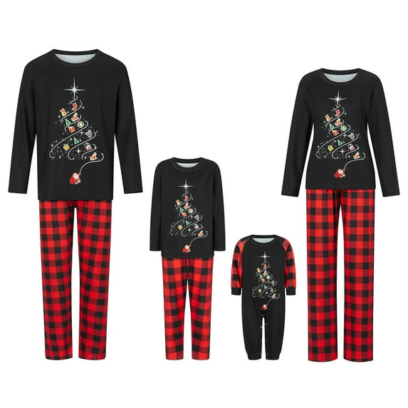 Meihuid Matching Christmas Pajamas for Family, Funny Holiday Cute Let It Snow Print Tops and Plaid Pants Xmas Sleepwear Pjs Set