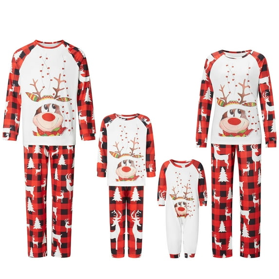 Meihuid Matching Family Pajamas Sets Christmas PJ's Holiday Christmas Deer Printed Sleepwear with Plaid Pants