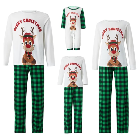 Meihuid Matching Pajamas Set for Family Fleece Christmas Sleepwear Zipper Jumpsuit