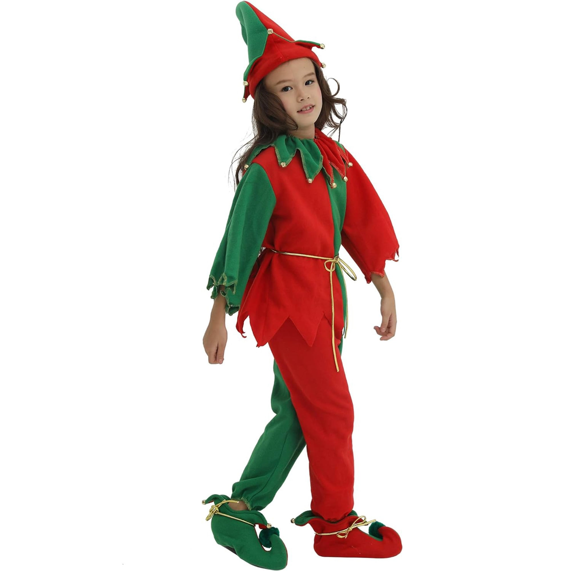 Meihuid Santa Elf Costume Set for Kids Deluxe Christmas Elf Costume with Boots and Hat