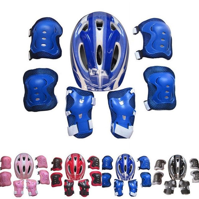 Meihuida Boy Girls 7 Pieces Skating Bike Protective Gear Safety Helmet Knee Elbow Pad Set