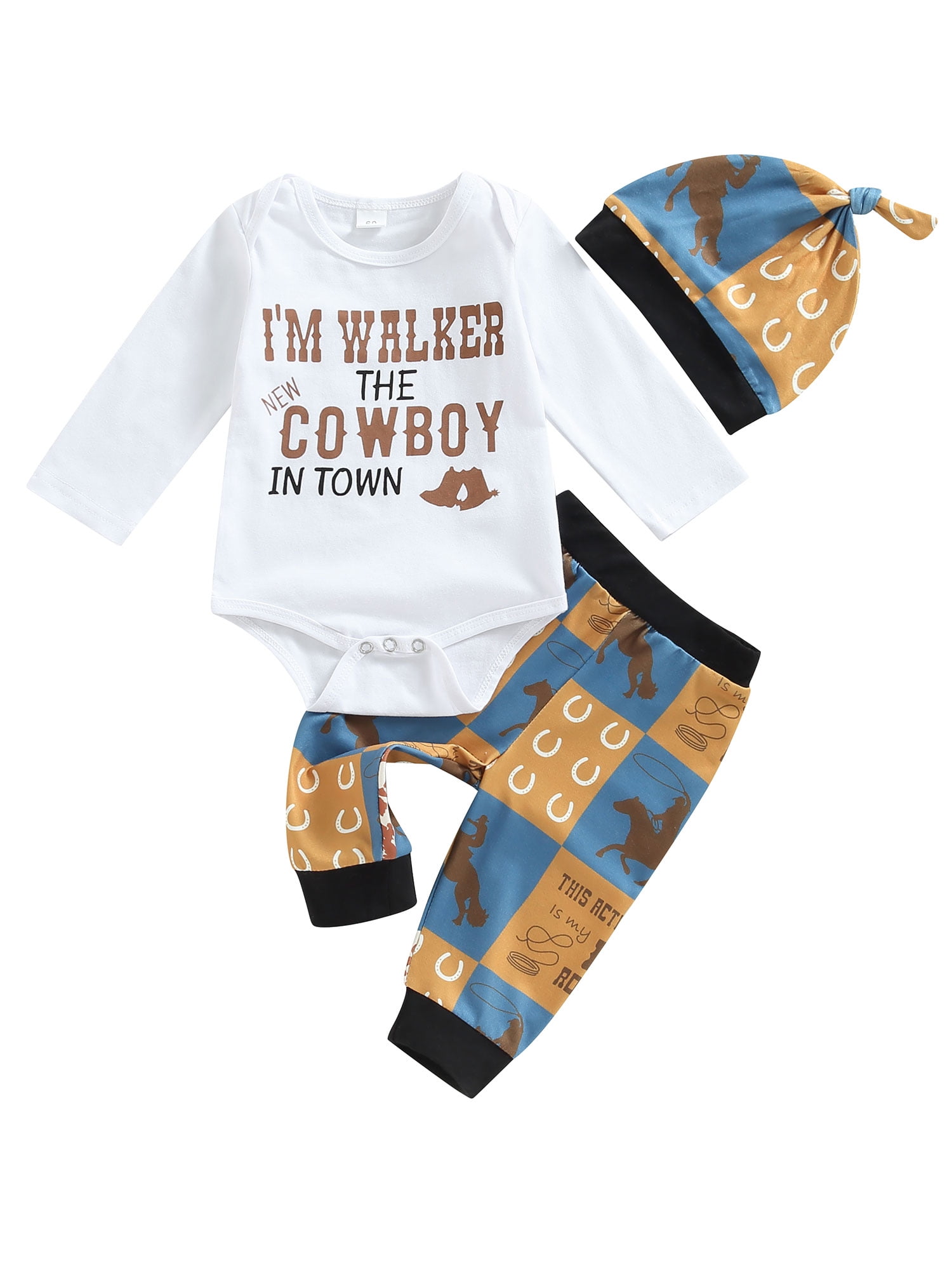 Meihuida Infant Baby Cowboy Clothes Set Long Sleeve Letter Print Romper