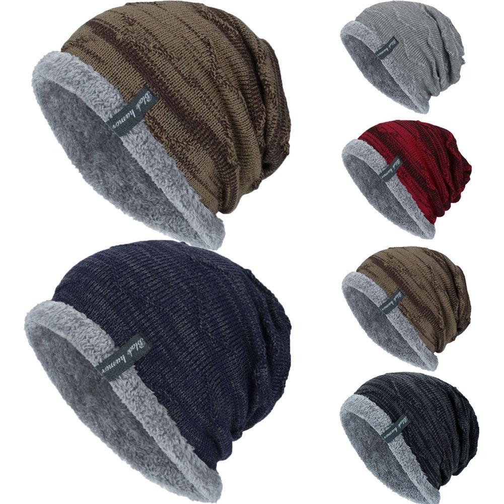 Meihuida Men Baggy Beanie Knit Hat Winter Warm Fleece Wool Cap Slouchy Skull Ski Hat - image 1 of 5