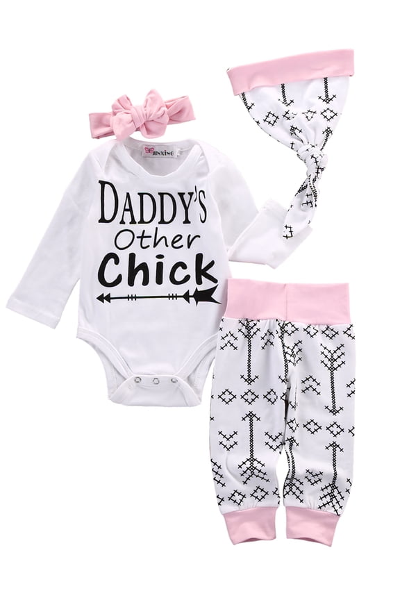 Newborn Girls Cotton Blend Letter Print Romper Set, 0-24 Months, 4-Piece
