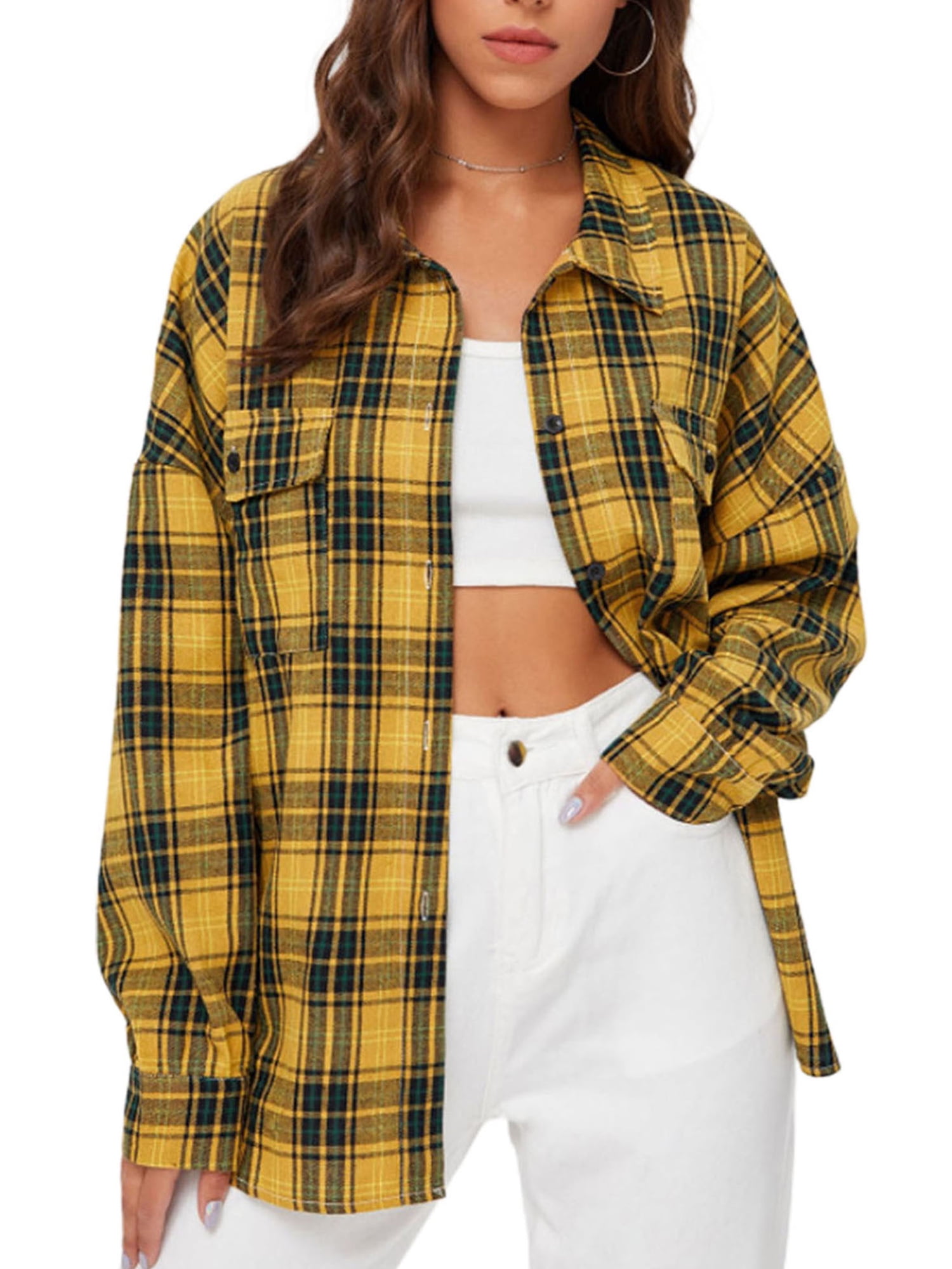 Yellow plaid hotsell shirt women's