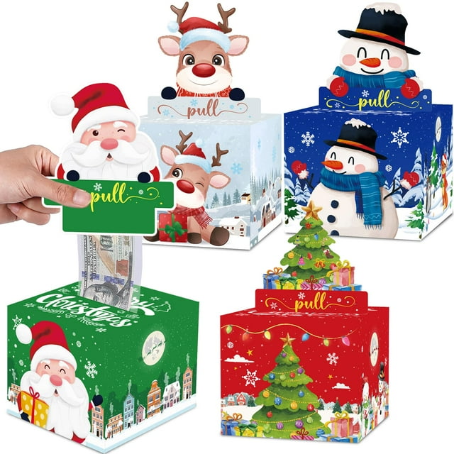 Meiidoshine 4 Pack Christmas DHF10 Money Box for Cash Gift Pull
