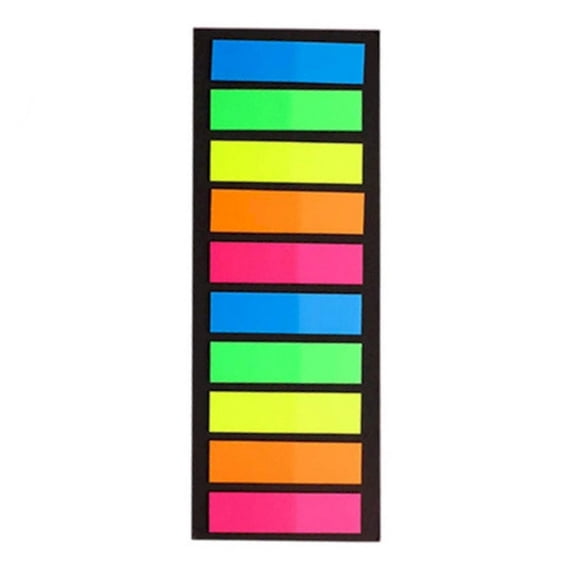 Meiiso 10 Flat Top Sticky Note Tabs 1.2mm x 4.4mm, 10 Strips x 20 Sheets, Sticky Tabs, 6 Sets, Pet Material, Writable, Colorful, for Indexing