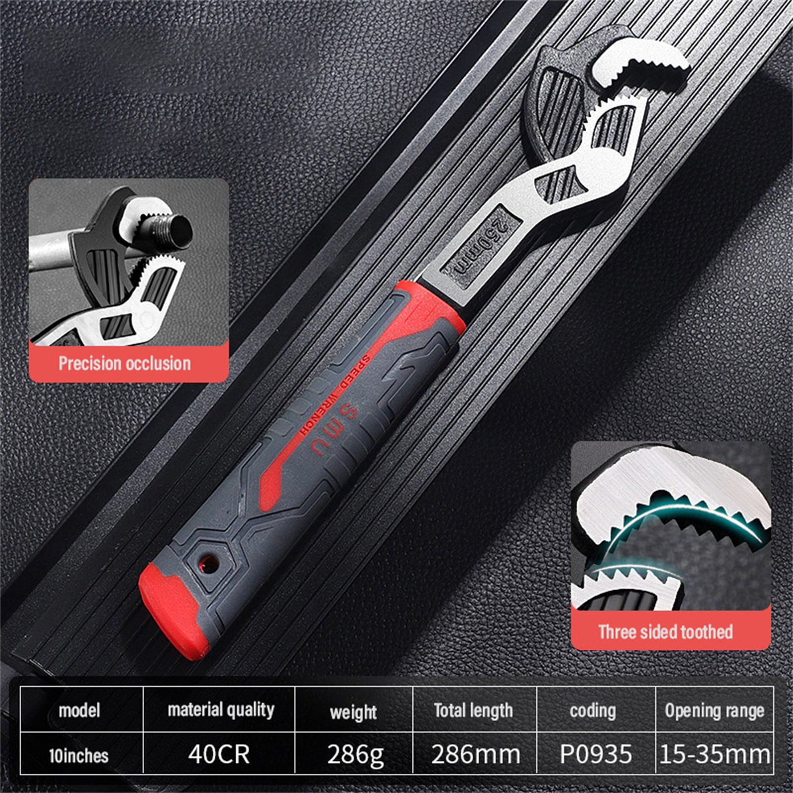 Meiiso 10-Inch Self-Locking Pipe Wrench Multifunctional, Adjustable Universal Plumber'S Tool with Anti-Slip Grip, Quick Pipe Vise for Secure Plumbing Diy