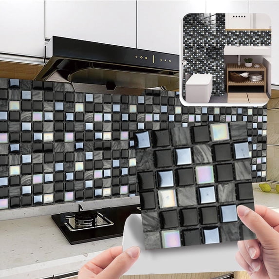Meiiso 10pc Peel And Stick Ceramic Tile Paste, 3D Lattice Crystal Ceramic Tile Paste DIY Adhesive Wall Sticker, for Kitchen, Bathroom, 10-Pack Peel & Stick 3D Mosaic Tile Stickers, Style C