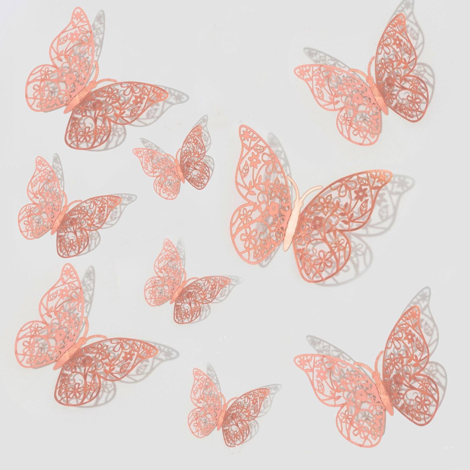 Meiiso 12Pcs Rose Gold 3D Butterfly Wall Decor - Removable Laser Cut ...
