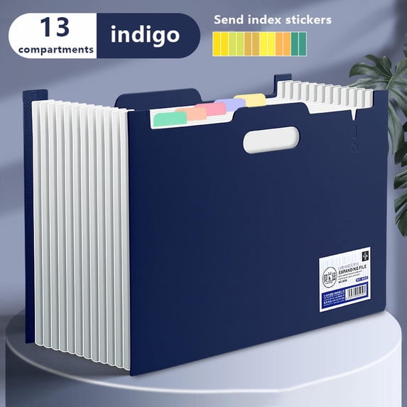 Meiiso 13-Pocket Expanding File Folder, Dark Blue, Horizontal Style for Documents, Document Receipt Organizer Accordion Filing Folder for Classroom Home and Travel