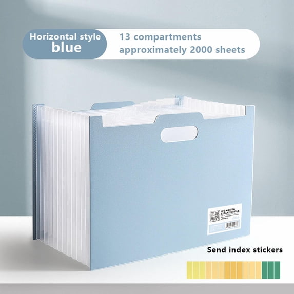 Meiiso 13-Pocket Expanding File Folder, Light Blue, Horizontal Style for Documents, Document Receipt Organizer Accordion Filing Folder for Classroom Home and Travel