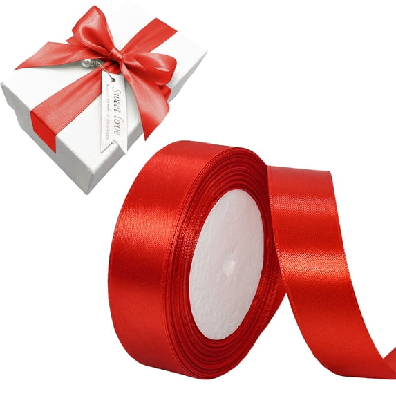 Meiiso 2.5cm Polyester Gift Ribbon, Red, 72Ft for Wrapping, Crafts, Flower Bouquet Bows, Making Wreaths, Wedding Decoration, Sewing Projects