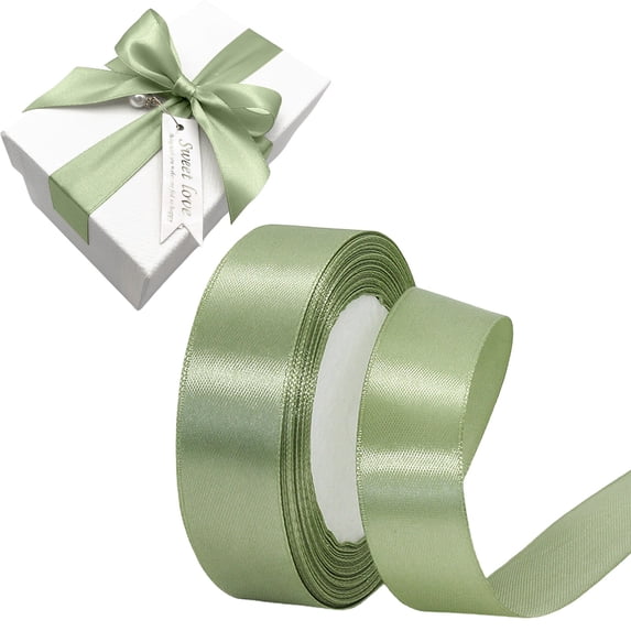 Meiiso 2.5cm Polyester Gift Ribbon, Sage Green, 72Ft for Wrapping, Crafts, Flower Bouquet Bows, Making Wreaths, Wedding Decoration, Sewing Projects