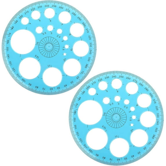 Meiiso 2-Pack Round Protractor Rulers, 16-Circle Plastic Template, With 16 Circles for sch○○l Home(Color Random)