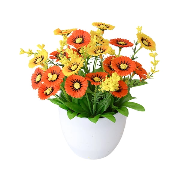 Meiiso 21 Head Chrysanthemum Artificial Pot E (Chrysanthemum Pot, Artificial Potted Plant), Artificial Mums Flowers for Outdoors, 21 Bundles Plastic Flowers for Patio Porch Spring Summer Decor