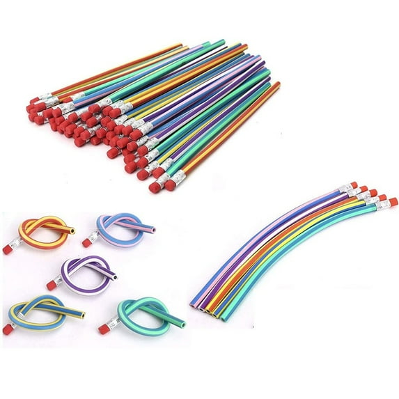 Meiiso 6-Pack Bendable Soft Pencils, Unbreakable Youngsterren's Writing Pencils, Can Be Written Below Clear Pencils Youngsterren's Entertainment Colored Stripes