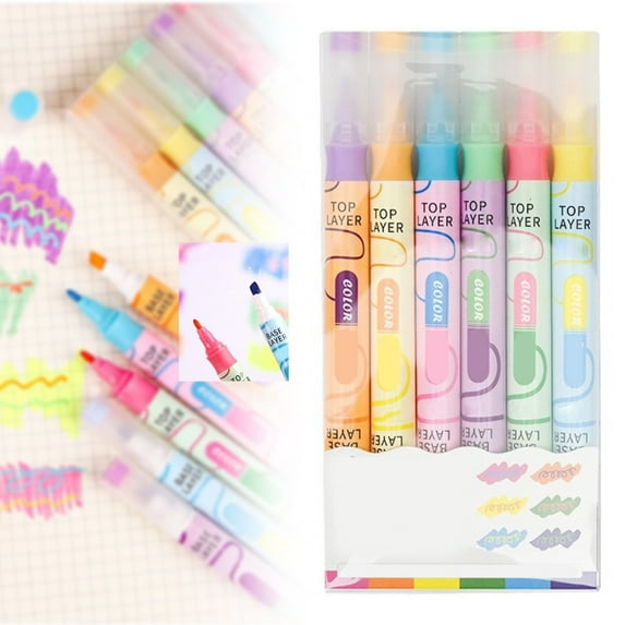 Meiiso 6-Piece Dual-Tip Highlighter Set, Creative Color Changing Markers for Bullet Journaling Coloring Christmas