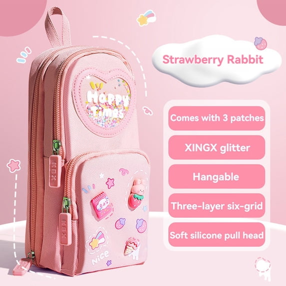 Meiiso Backpack Pencil Case - Strawberry Rabbit Design, Small Gadget Bag Organizer Random of Highlighters (Cherry )