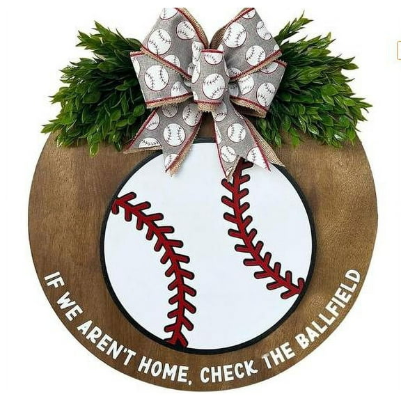 Meiiso Baseball Welcome Sign Summer Spring Door Wreath, Creative Round Welcome Sign Farmhouse Wreath, Baseball Decor for Front Door All Seasons Outside Hanger, Baseball Welcome Sign Door Hanger Gift