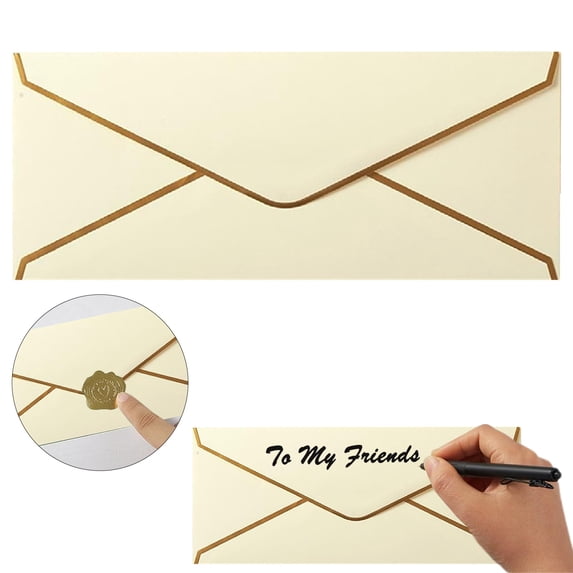 Meiiso Beige Gold Border Business Hot Stamped Envelope Sticker 150Gsm