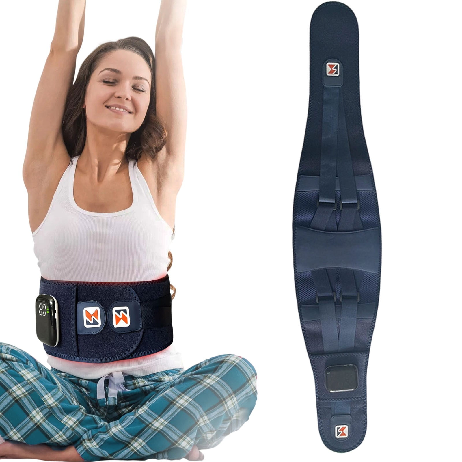 Meiiso Blue Wireless Waist Massager Y9-A Heating Support Belt Red Light Rechargeable, Portable Back Massage Belt for Pain