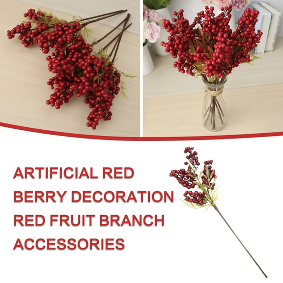 Meiiso Branch Tree Hanging Berry Flowers Pick, Decoration Wreath Vase Red In Holly Artificial flowers, for Floral Arrangements, Single Stem Artificial Bean Pod Berry Spray, Realistic