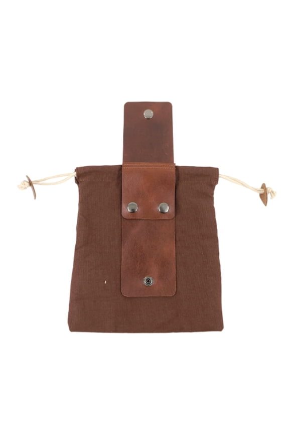 Meiiso Brown Canvas and Leather Drawstring Storage Bag Portable Multi-Purpose Organizer Pouch, Travel Bag for Toiletries