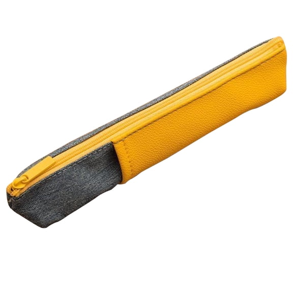 Meiiso Canvas & Pu Pencil Case, Yellow Portable Zipper Pen Storage Bag with Notebook Strap, 1-Piece, Student Organizer, Portable Pouch