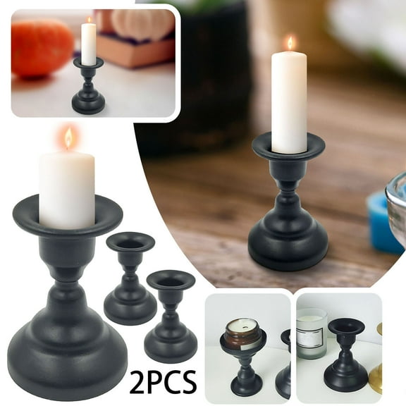 Meiiso Candlestick, Geometric Round Iron Candlestick Desktop Decoration Ornaments Creative Metal Black Iron Candlestick Decorative Candle Board, 2Pc Candlestick