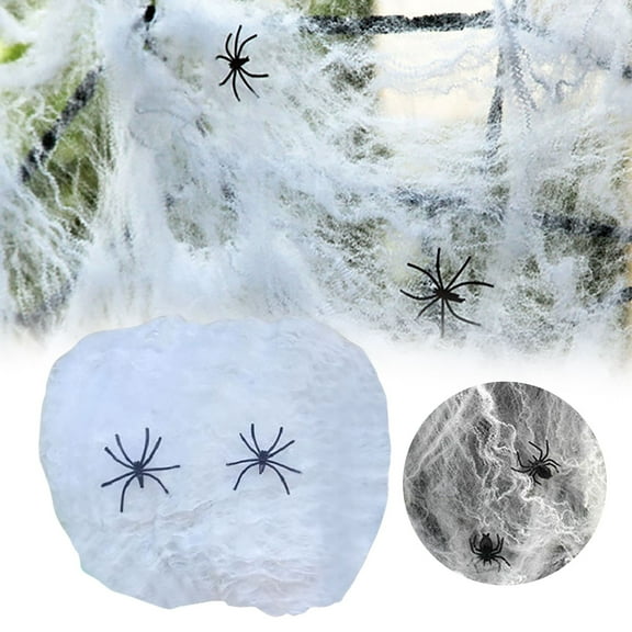 Meiiso Spider Web Bar Scene Decoration Props, Accessories Decorative Props Cotton Cloth Contains 2, Event & Party, 20G White Spider Cotton + 2 Spiders