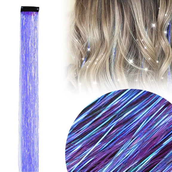 Meiiso Colorful Glitter Hair Accessories, 20 Inch Clip-In Tinsel Extensions & Hair Accessories Part Kit for Women, BB Hair Clip, Fluorescent Purple Color, Style A