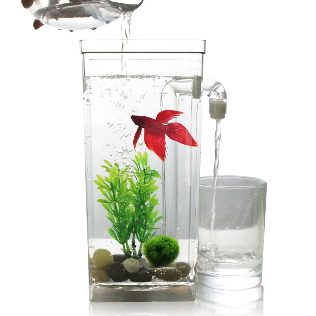 Meiiso Discounted Stock! Square Cylinder, Self Cleaning Tank Led Mini Fish Tank Aquarium Cleaning Convenient, 6.63*5.85*2.73In