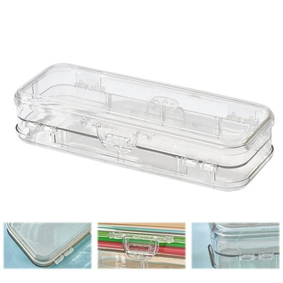 Meiiso Double Layer Clear Pencil Box with Removable Dividers, Removable Ruler Dividing Spacers Multi Home Utility Box for Pencils Erasers Clips