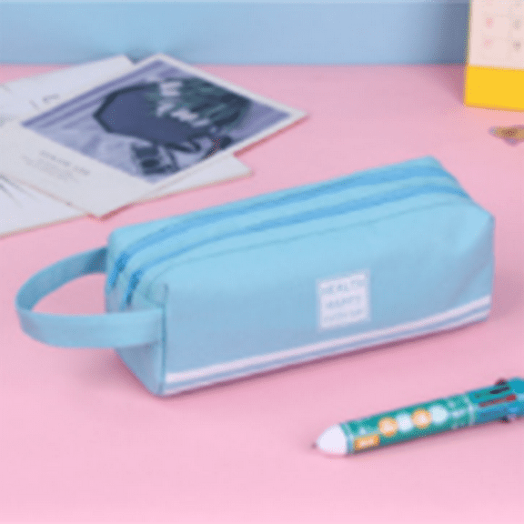 Meiiso Double Layer Large Capacity Pencil Case - Blue, Pouch Pen Bag Compartments Cosmetic Bags for Women