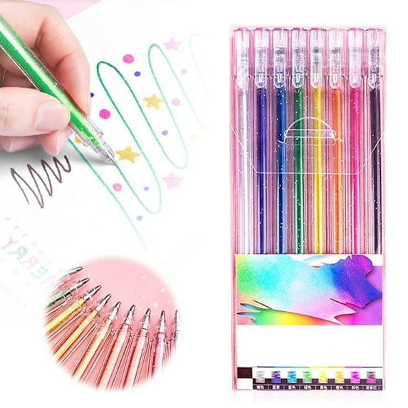 Meiiso Glitter Gel Pen Set, 8 Colors, Gel Markers Colorful Pens Gel Pens for kíd's Adult Coloring Books and Drawing 30ml