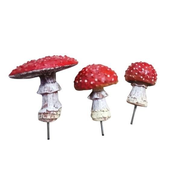 Meiiso Glowing Red Mushroom Miniature Landscape Ornament, Dark Accessories Glow Statue for Garden Decor, 2-Inch, 3-Piece, Miniature Landscape